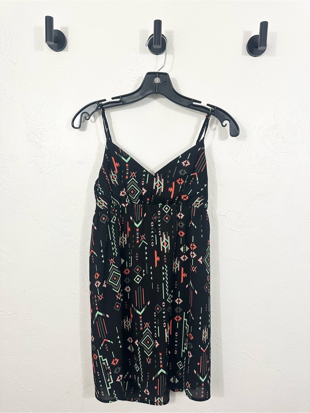 Black Geo-Print Spaghetti Strap Dress
